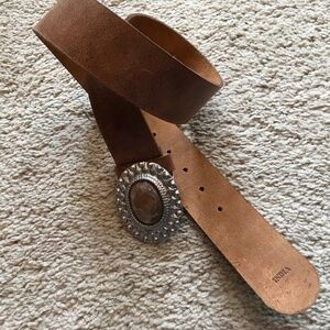 Genuine Brazilian brown leather belt. Size Small with cabachon buckle